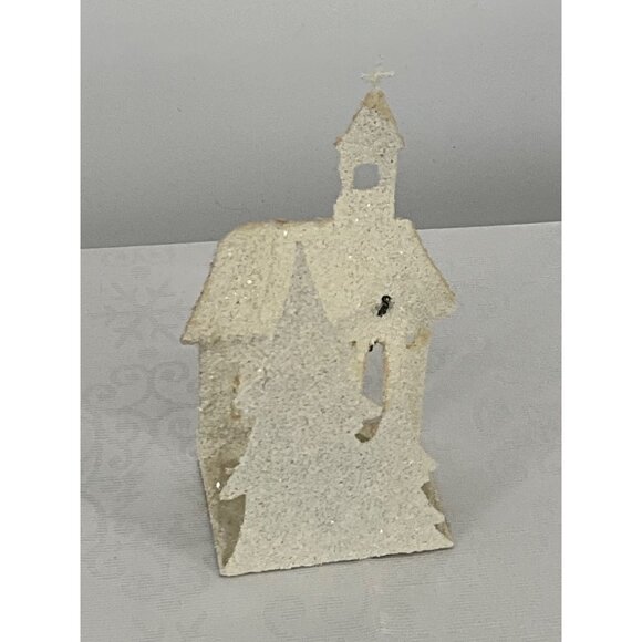 Vintage Glittered Paper Metal Church Tea Light Holder Christmas Decoration - Picture 4 of 4